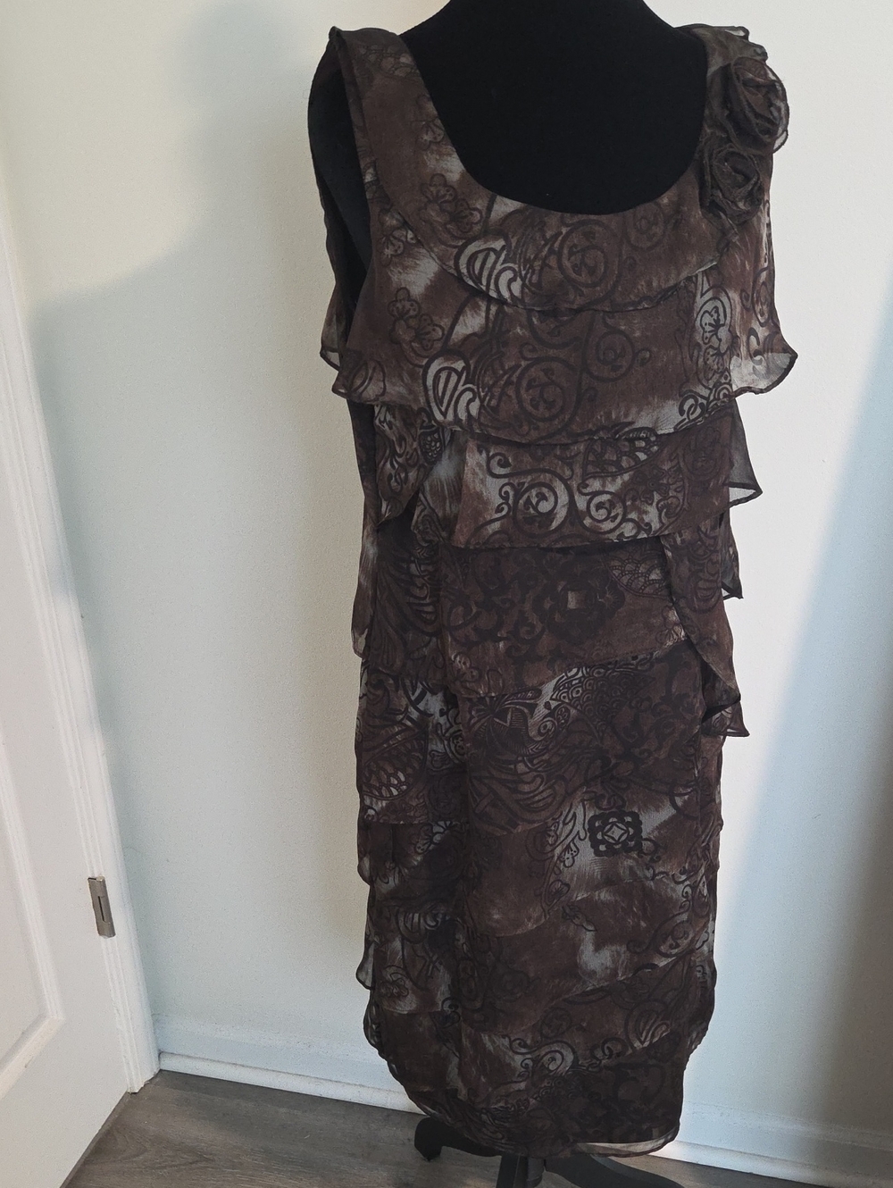 R&M Richards Brown Layered Chiffon Midi Dress